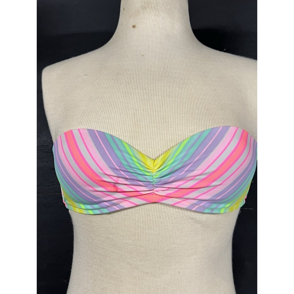 Victoria's Secret Strapless Rainbow Push-Up Bandeau Bikini Ruched Top 32C